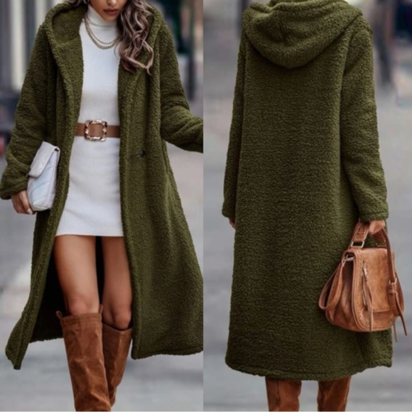 Cozy Teddy Hoodie Long Jacket Coat - Picture 7 of 13